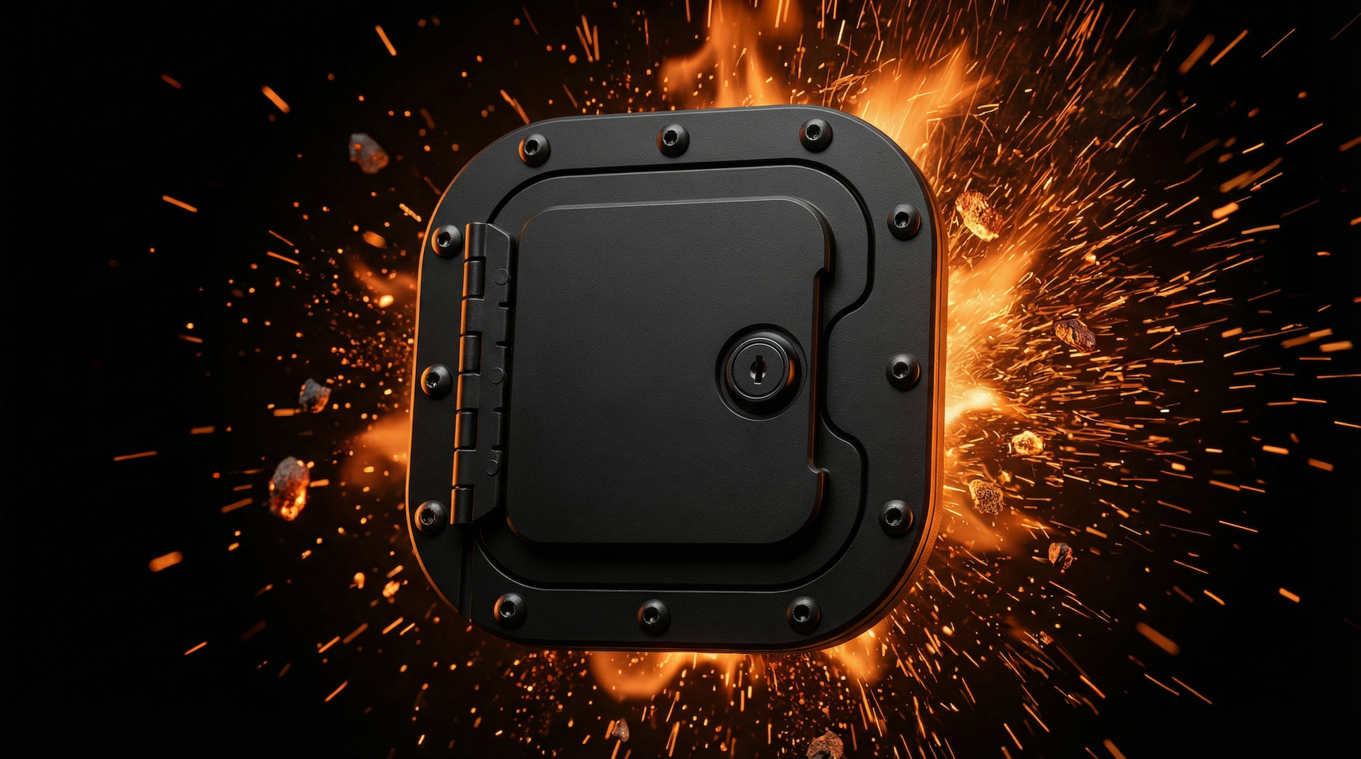 The RV Fuel Vault security fuel cap cover installed on a Super C motorhome