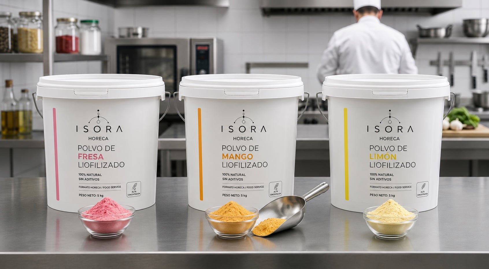 Chef trabajando con polvos Isora