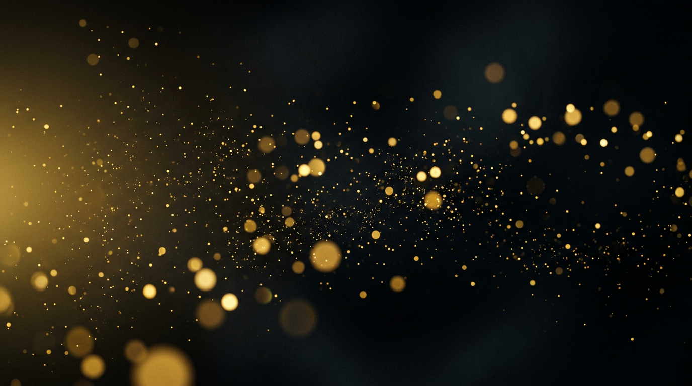 Dark luxury abstract background with golden bokeh particles