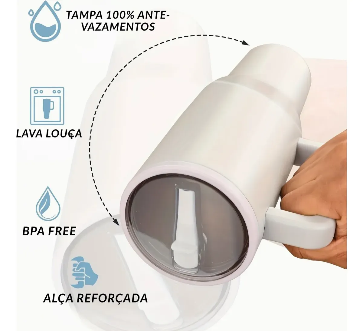Copo Térmico Inox 1200ml — tampa anti-vazamento, livre de BPA, alça reforçada e lavável na máquina