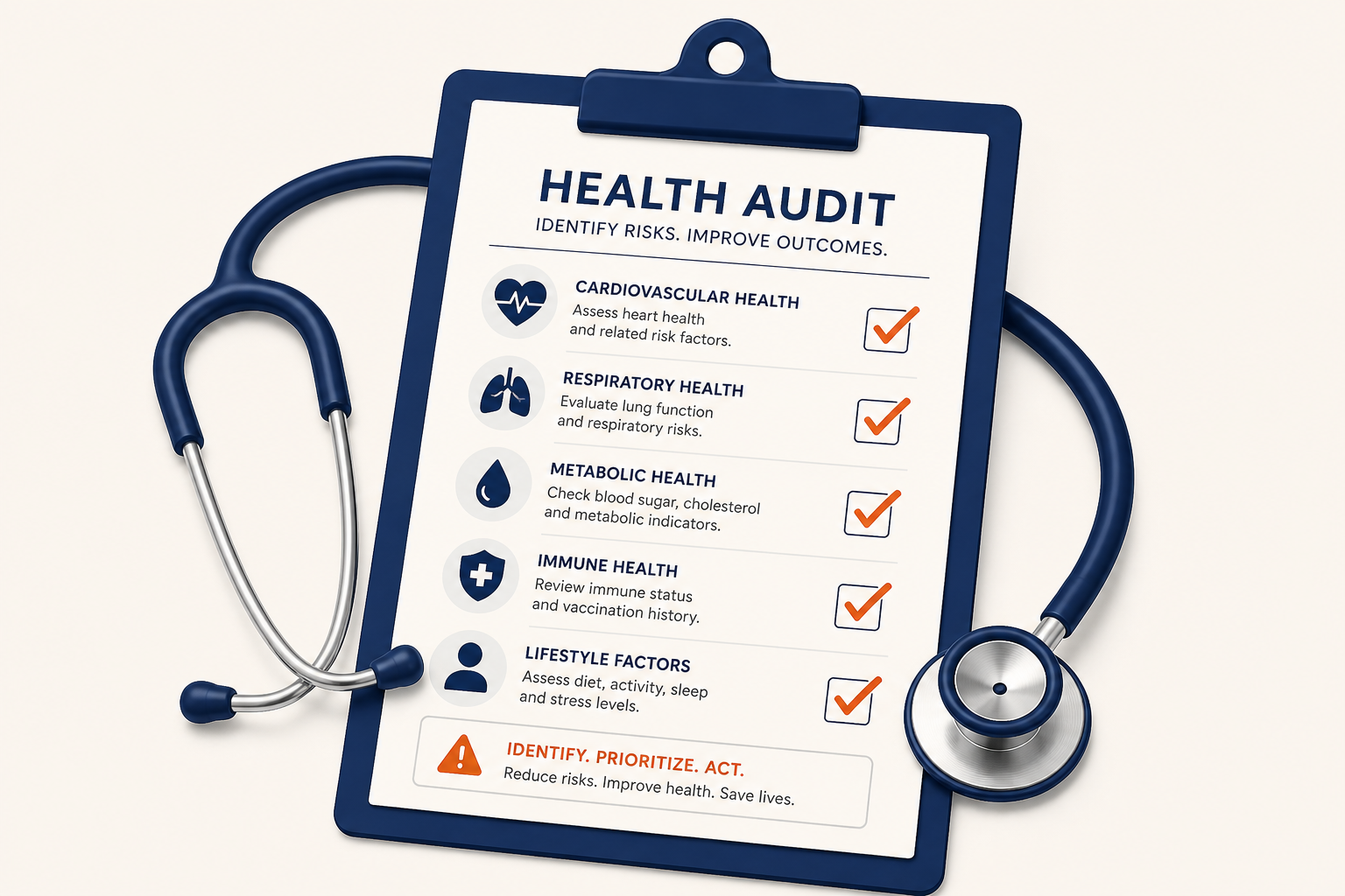 A health audit checklist identifying the conditions most likely to become a cause of death