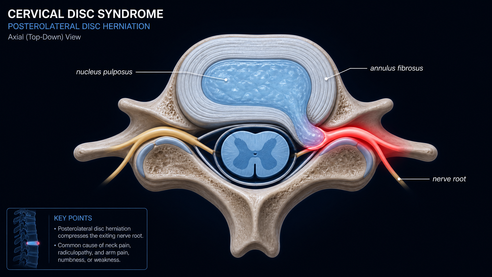 Axial cross section of a cervical herniated disc