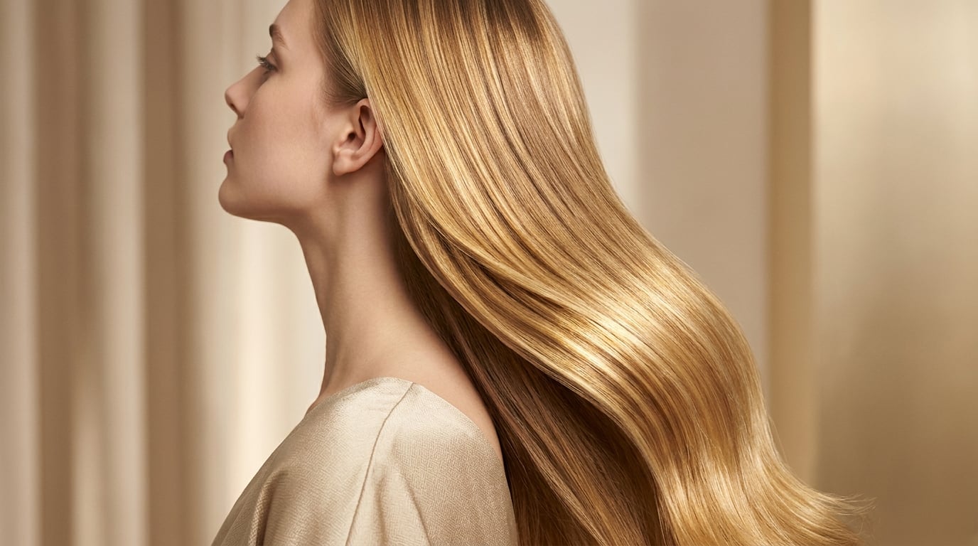 Luxuriös glänzendes, fließendes Haar mit goldenen Reflexen