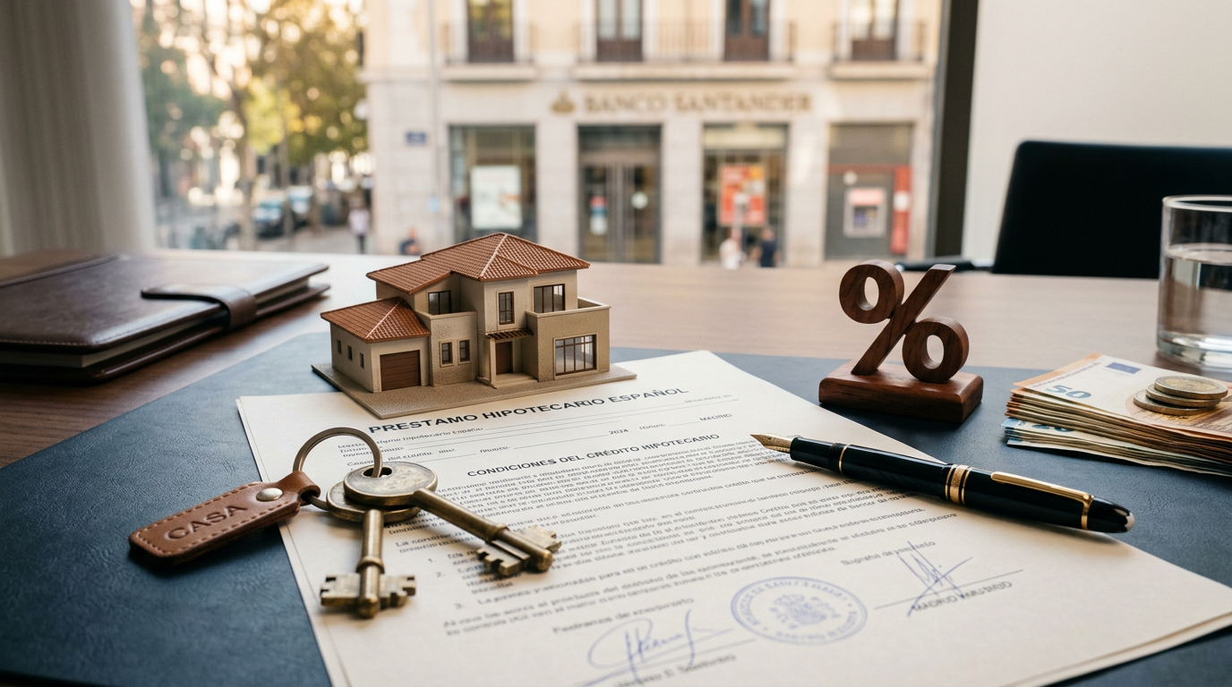 Modelo de vivienda y contrato hipotecario representando cláusulas suelo