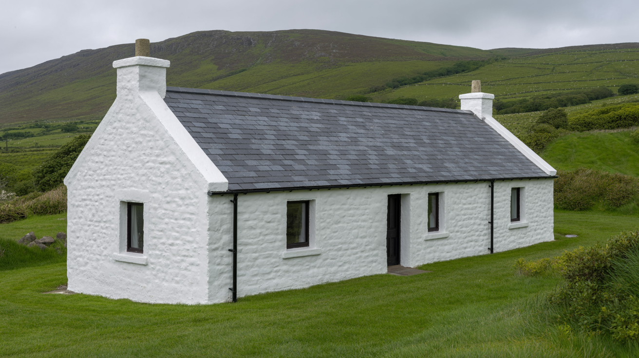 Traditional Irish stone cottage with new slate roof
