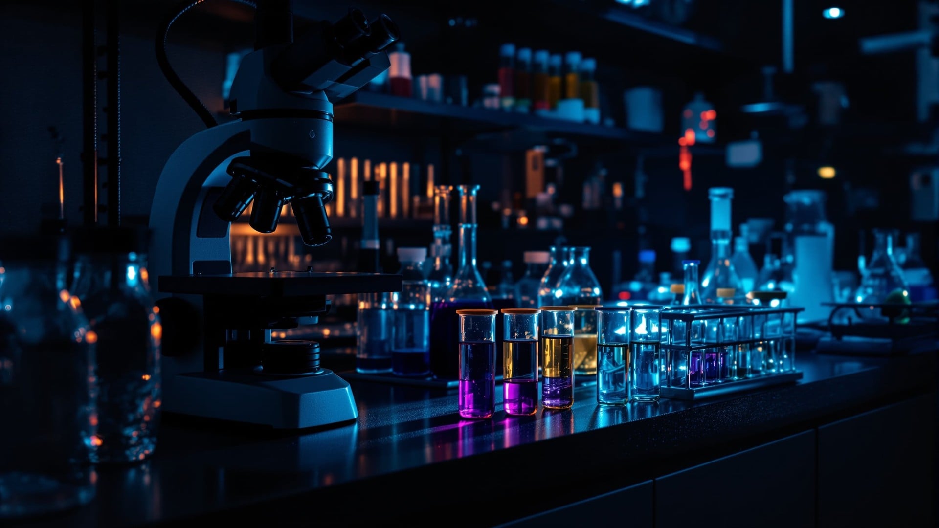Laboratory research setting with scientific equipment