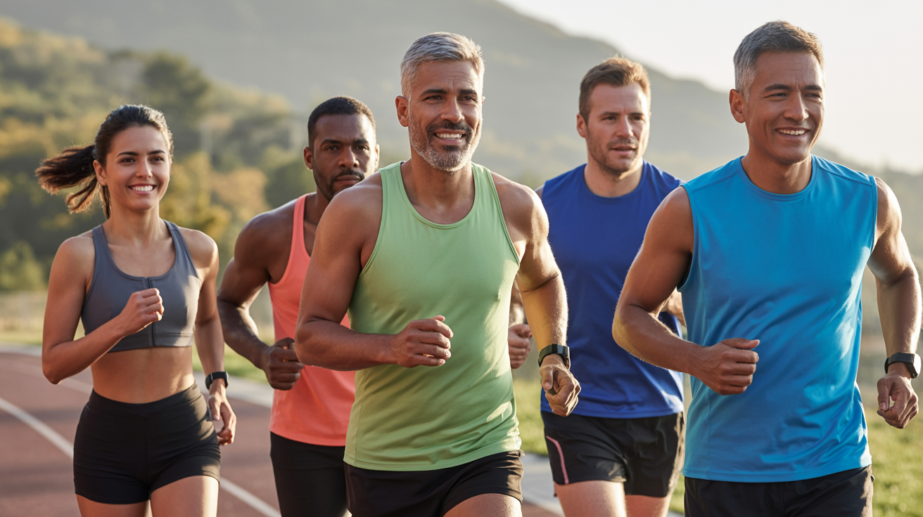 Group of competitive masters runners training together