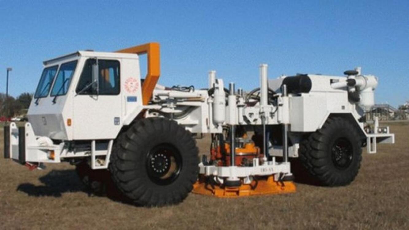 Seismic exploration equipment conducting geological survey in the field