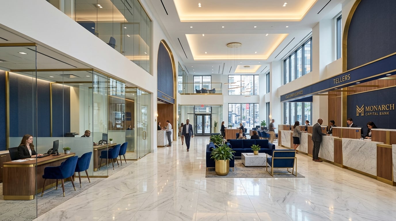 Modern elegant bank branch interior