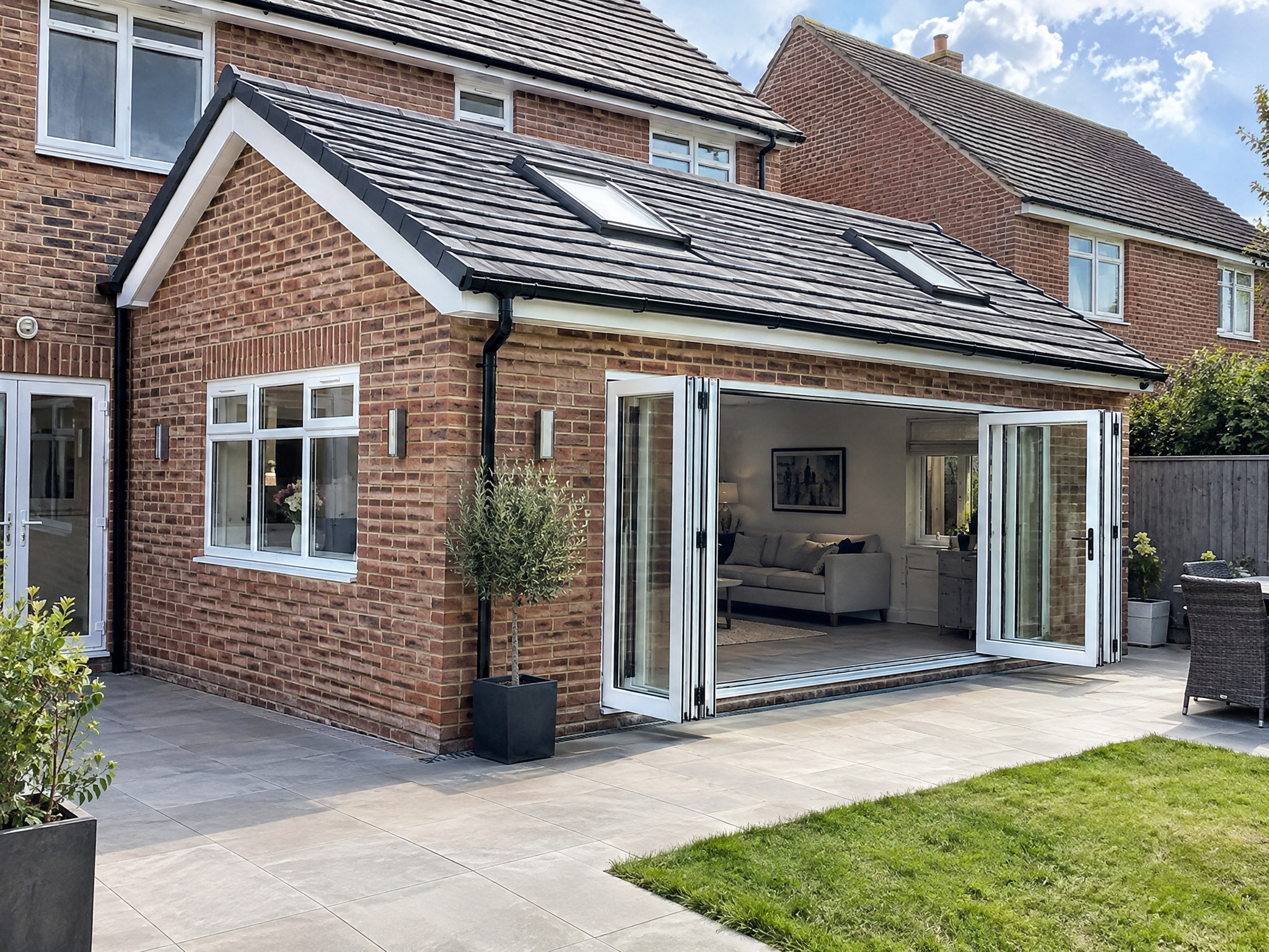 Completed brick rear extension on a UK home
