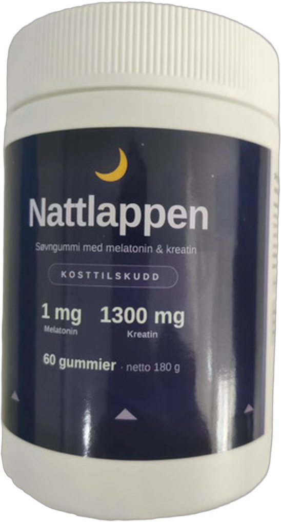 Nattlappen søvngummi flaske med 1 mg melatonin og 1,3 g kreatin