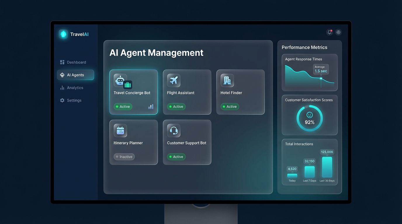 HolloStorm Control Center dashboard showing AI agent management, analytics charts, and performance metrics