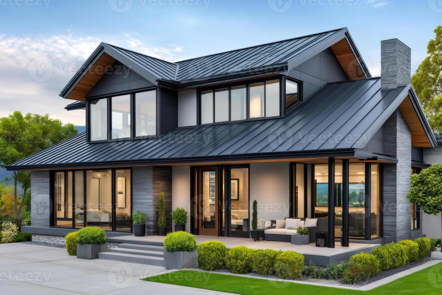Luxury modern home with metal roof