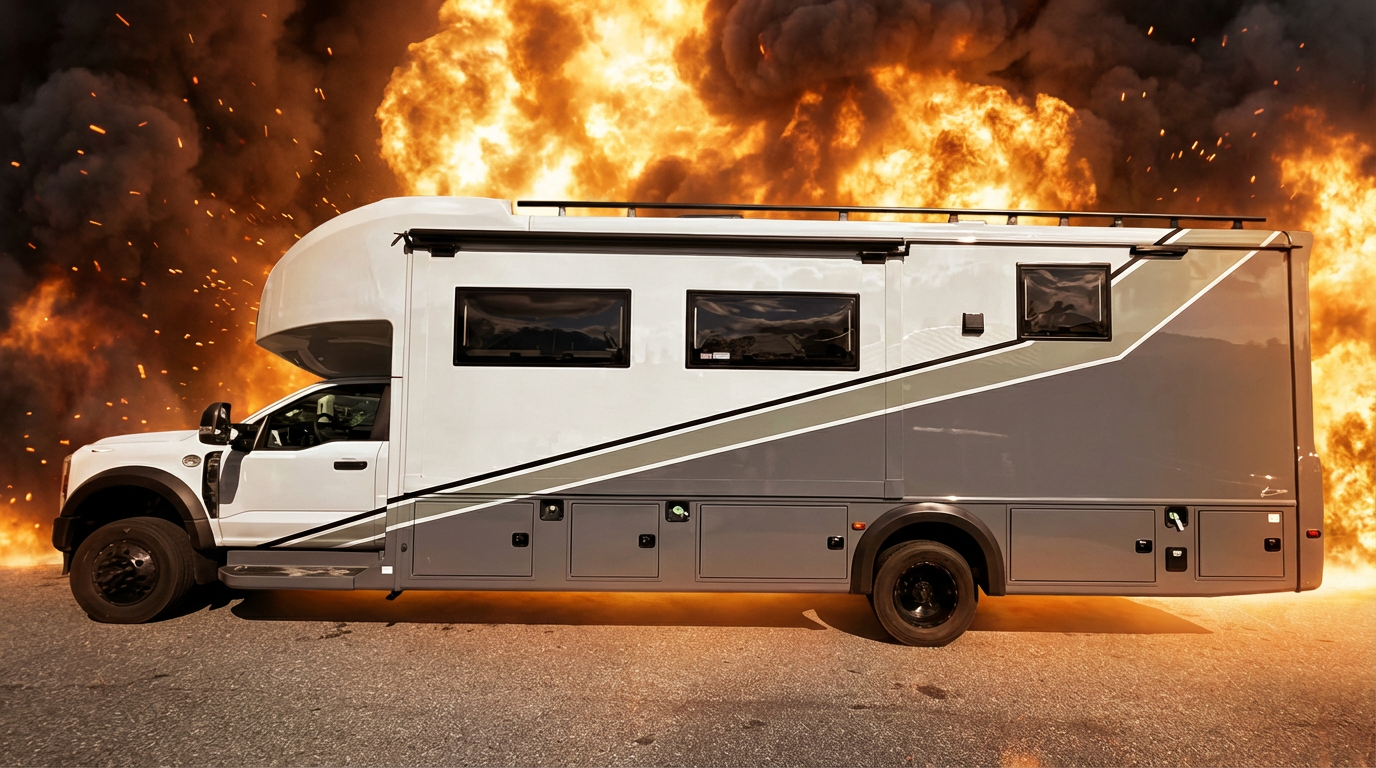 Super C motorhome — driver side view-No Protection