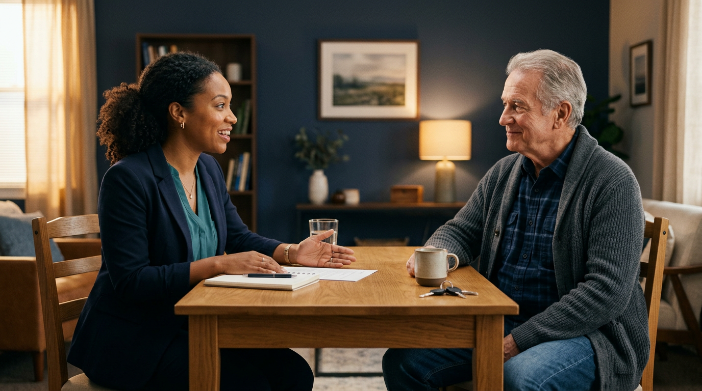A warm, no-pressure first consultation between an advocate and a veteran