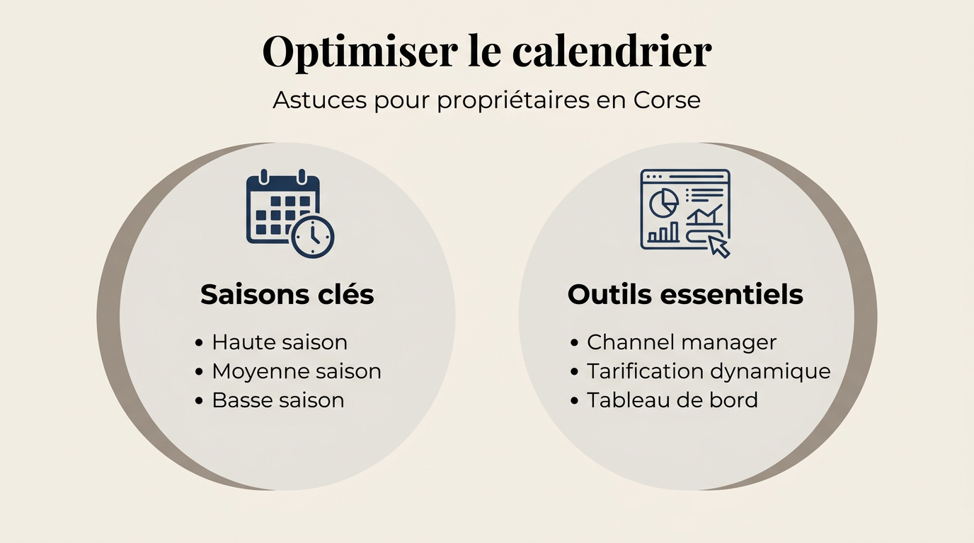 Infographie : optimiser le calendrier de location saisonnière en Corse - saisons clés et outils essentiels
