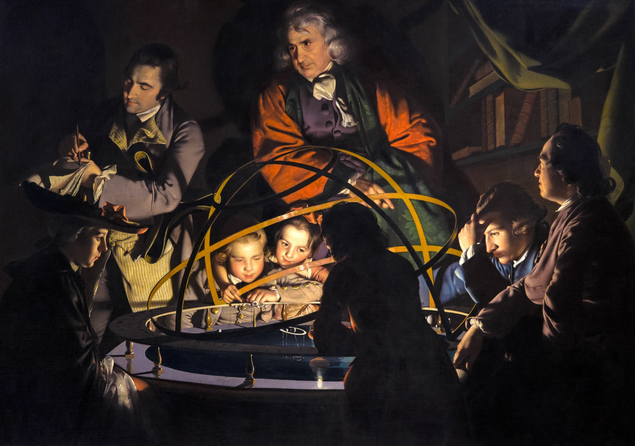 Joseph Wright of Derby, An Experiment on a Bird in the Air Pump, 1768: faces lit by a single candle around a demonstration