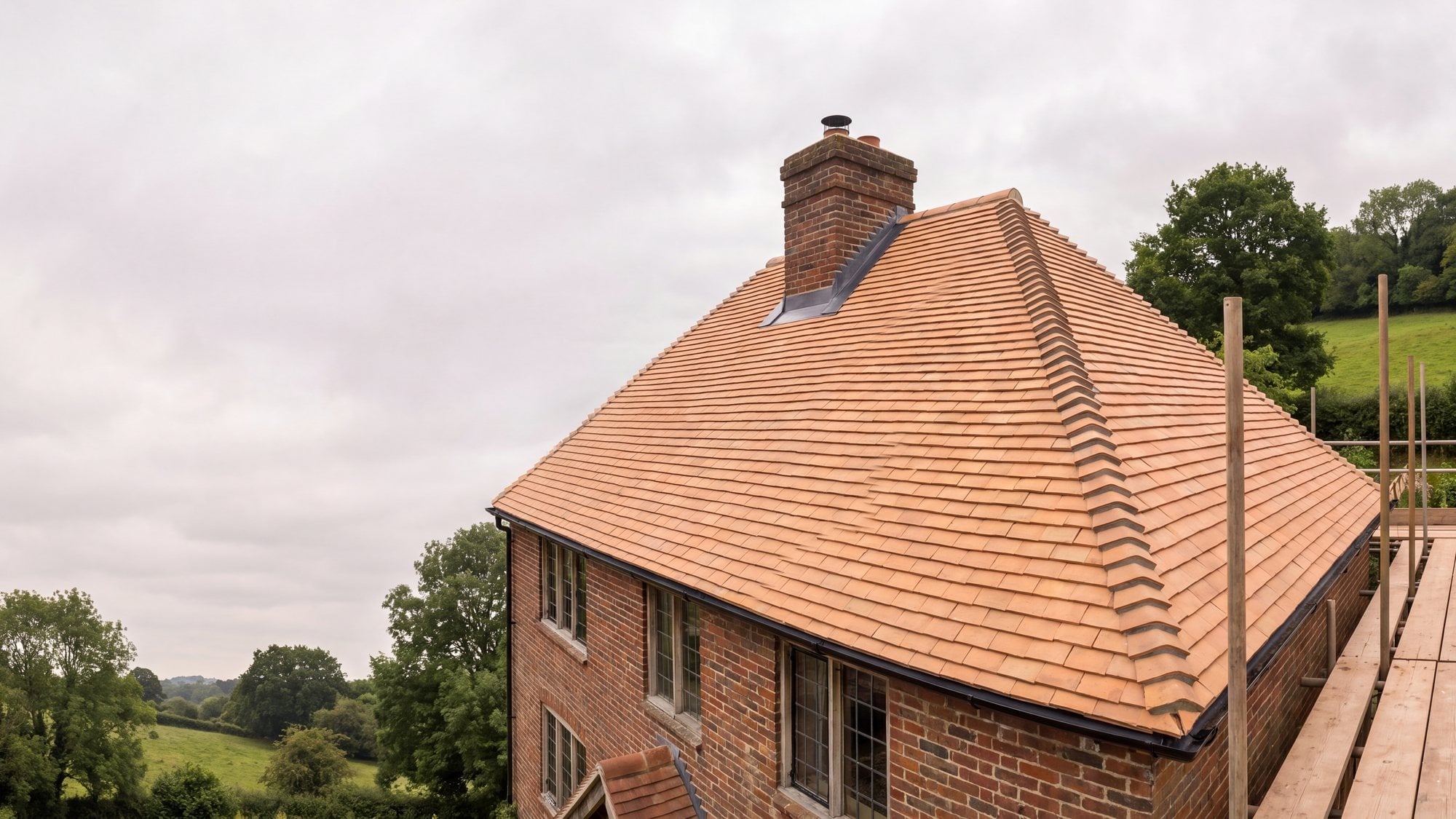 UK house with new pitched roof tiles