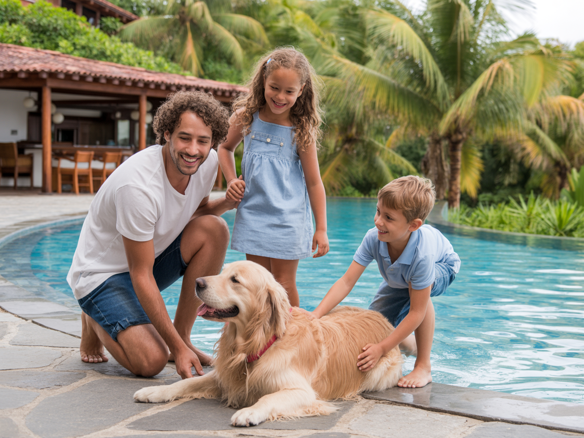 Família com pets na pousada