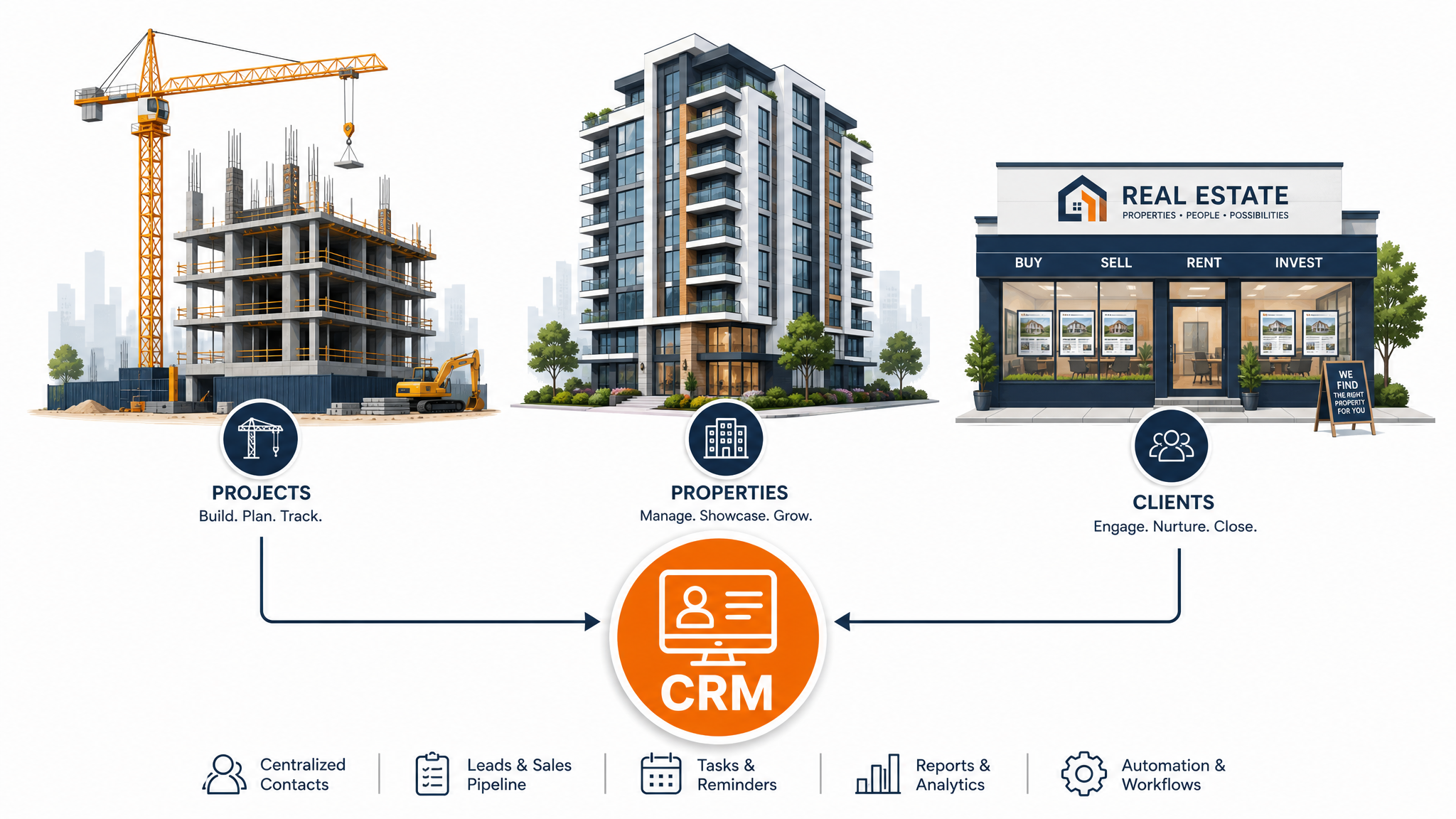 CRM para Desarrolladoras, Constructoras e Inmobiliarias: Qué Funciones Necesita Cada Una (2026)