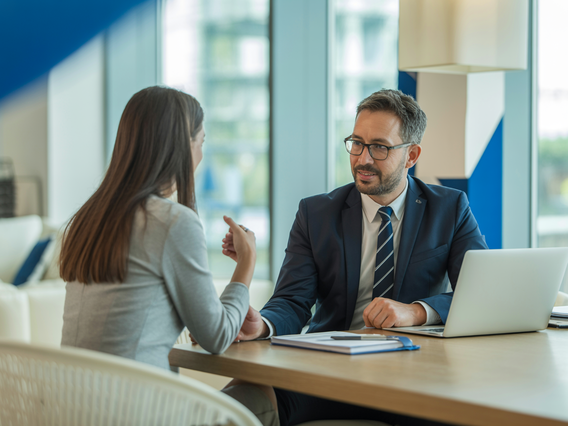 Property manager meeting with client in modern office
