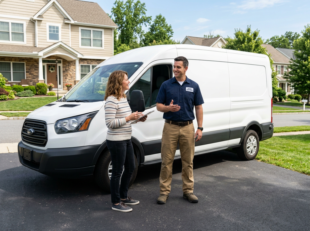 Home services technician arriving at a customer residence