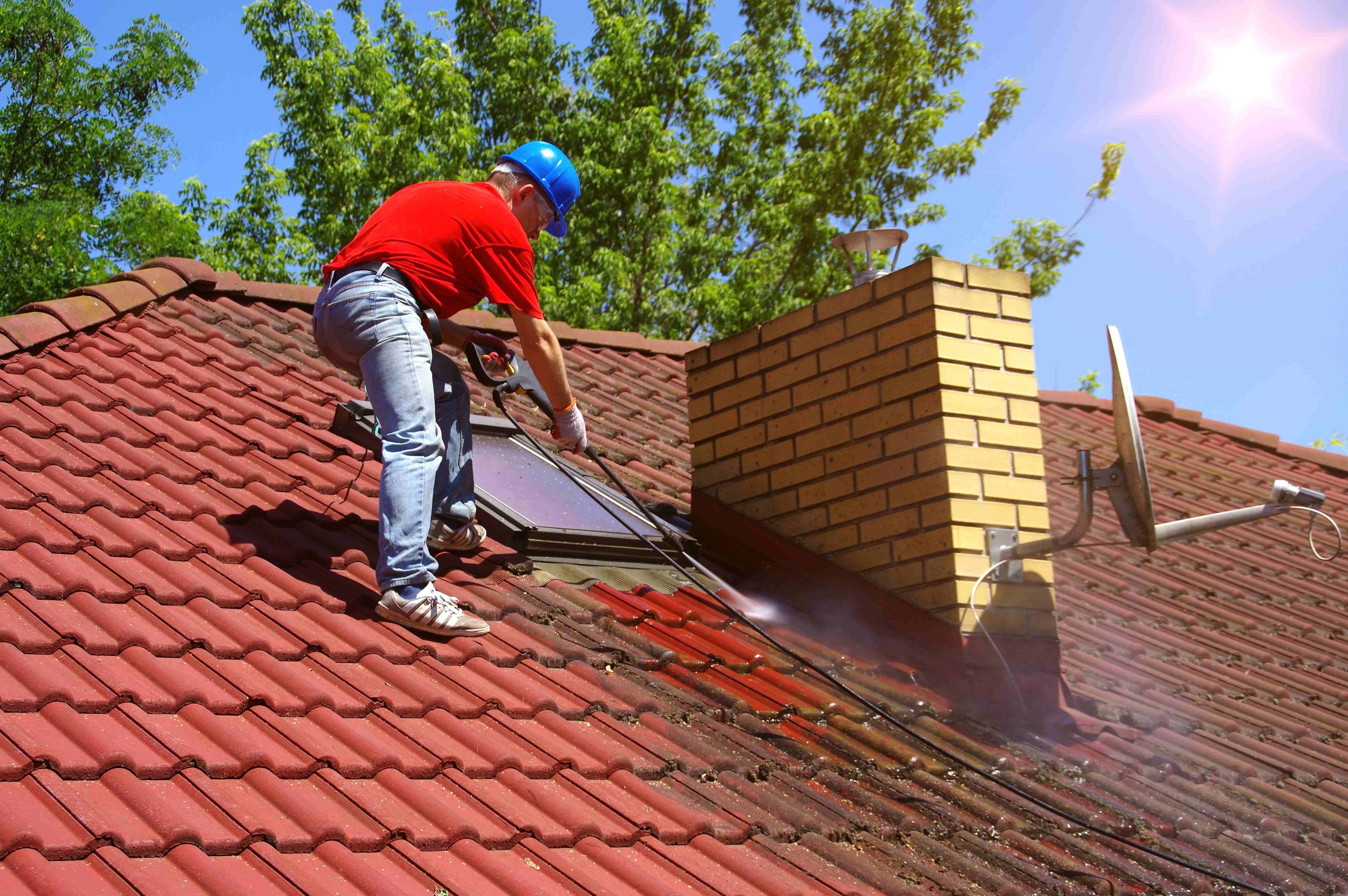 Pressure washing roof tiles