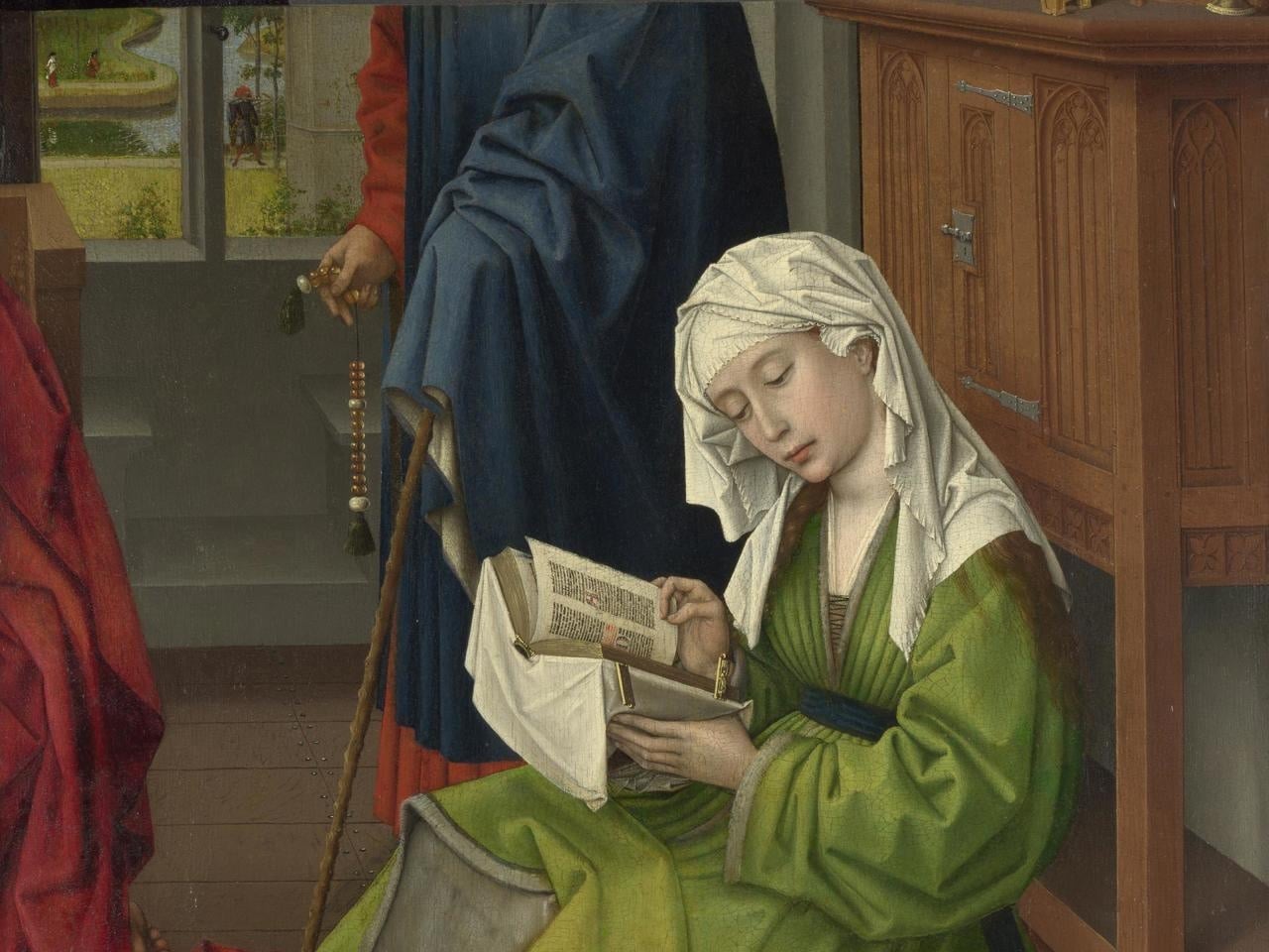 Rogier van der Weyden’s Magdalen seated in green, absorbed in a book