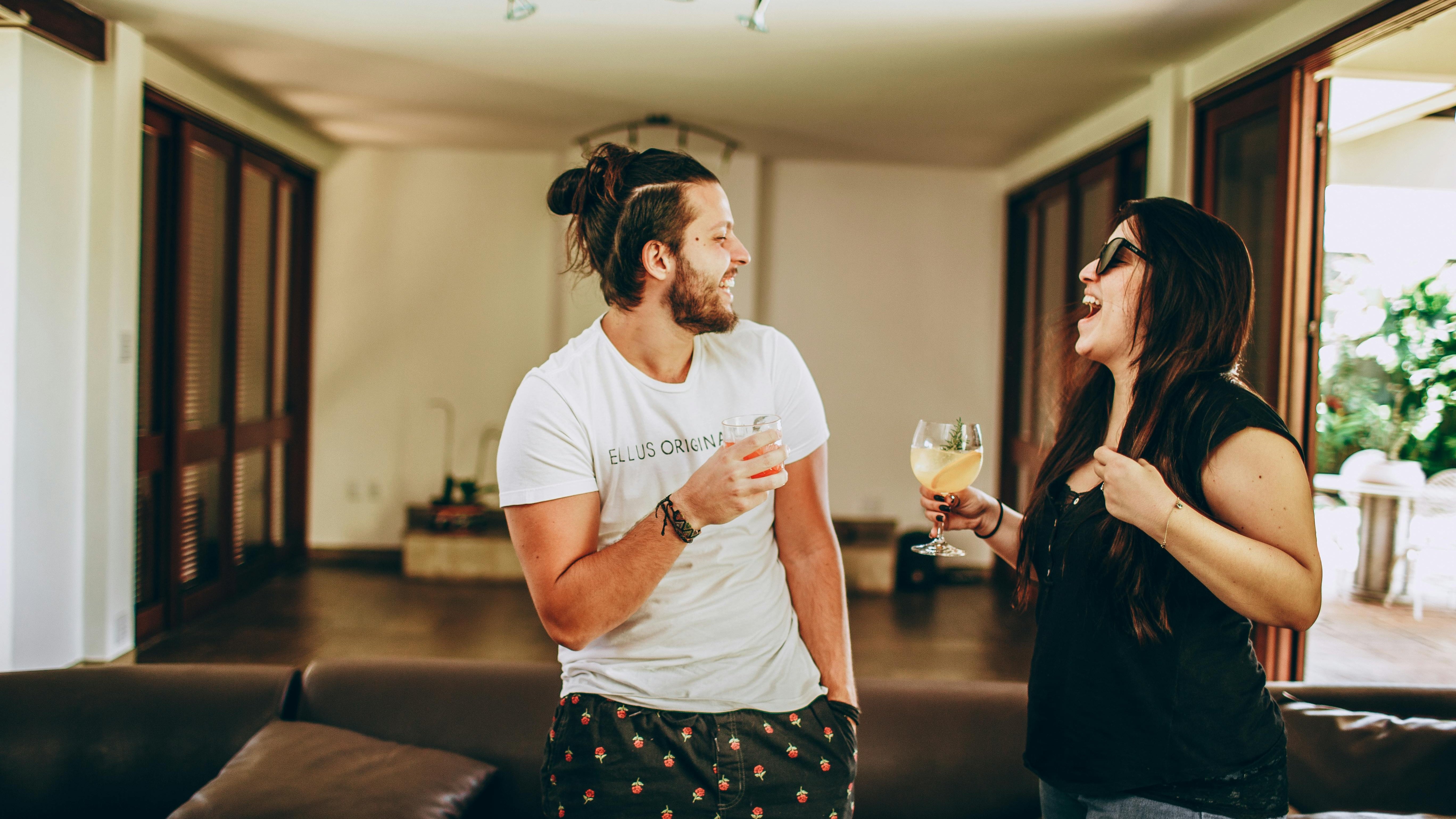Happy renters in their beautifully decorated apartment