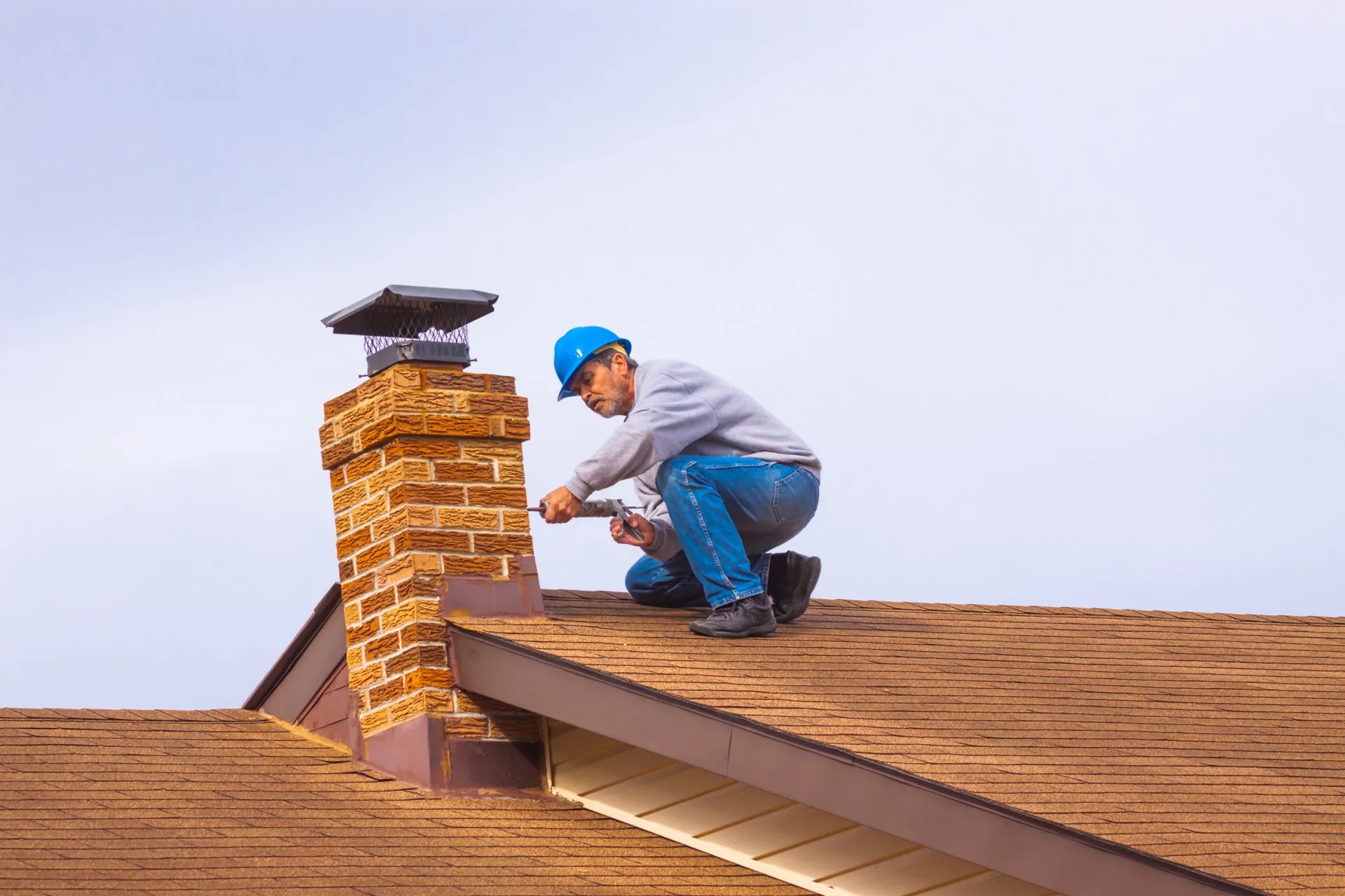 Chimney repair on the rooftop