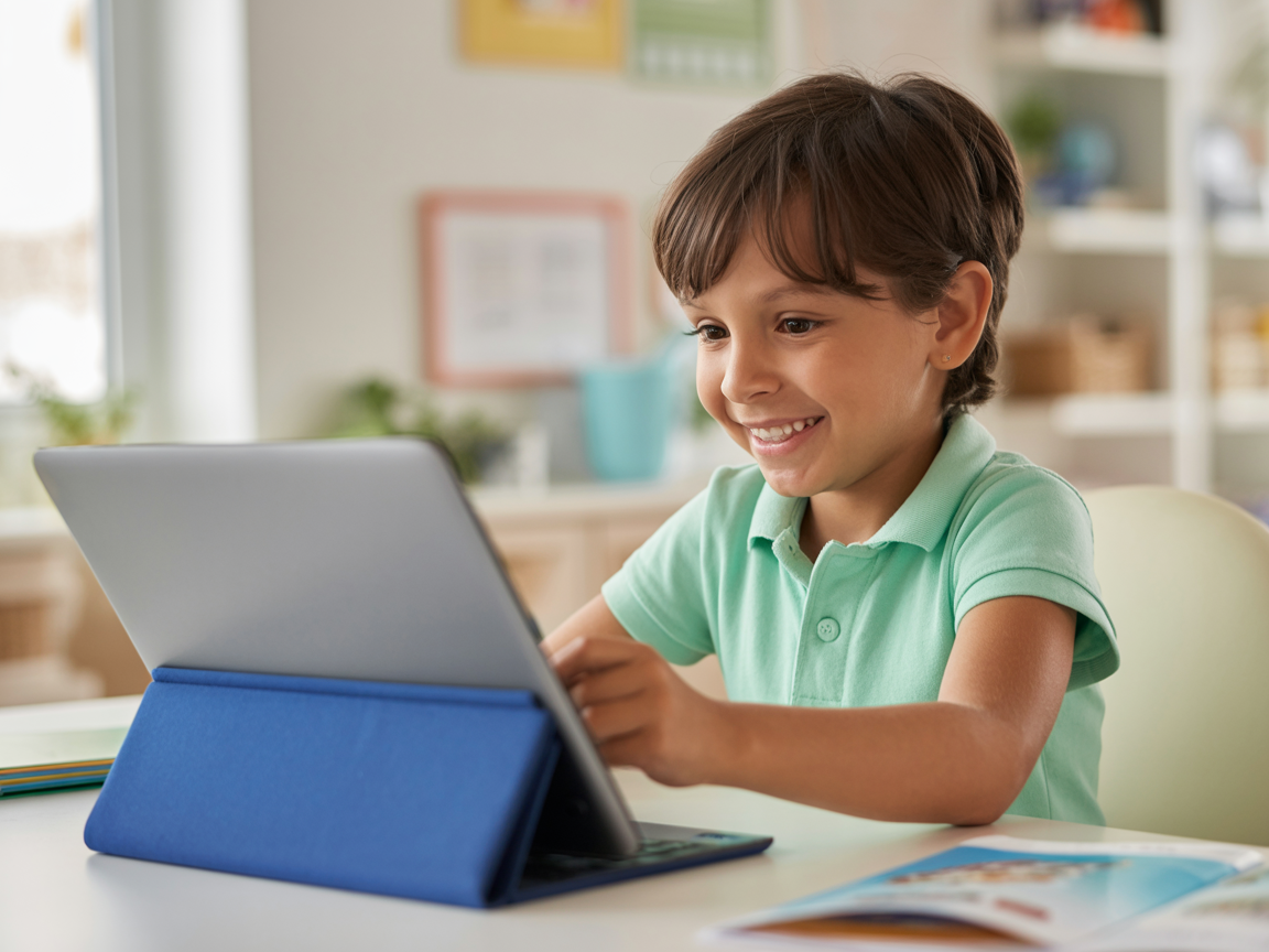 Student engaged in online tutoring session at home
