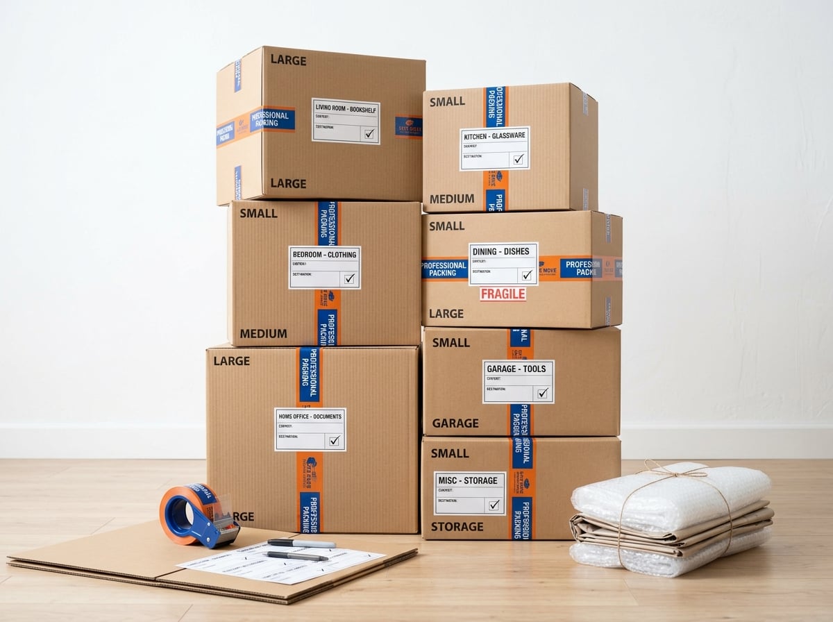 Özenle paketlenmiş taşınma kolileri