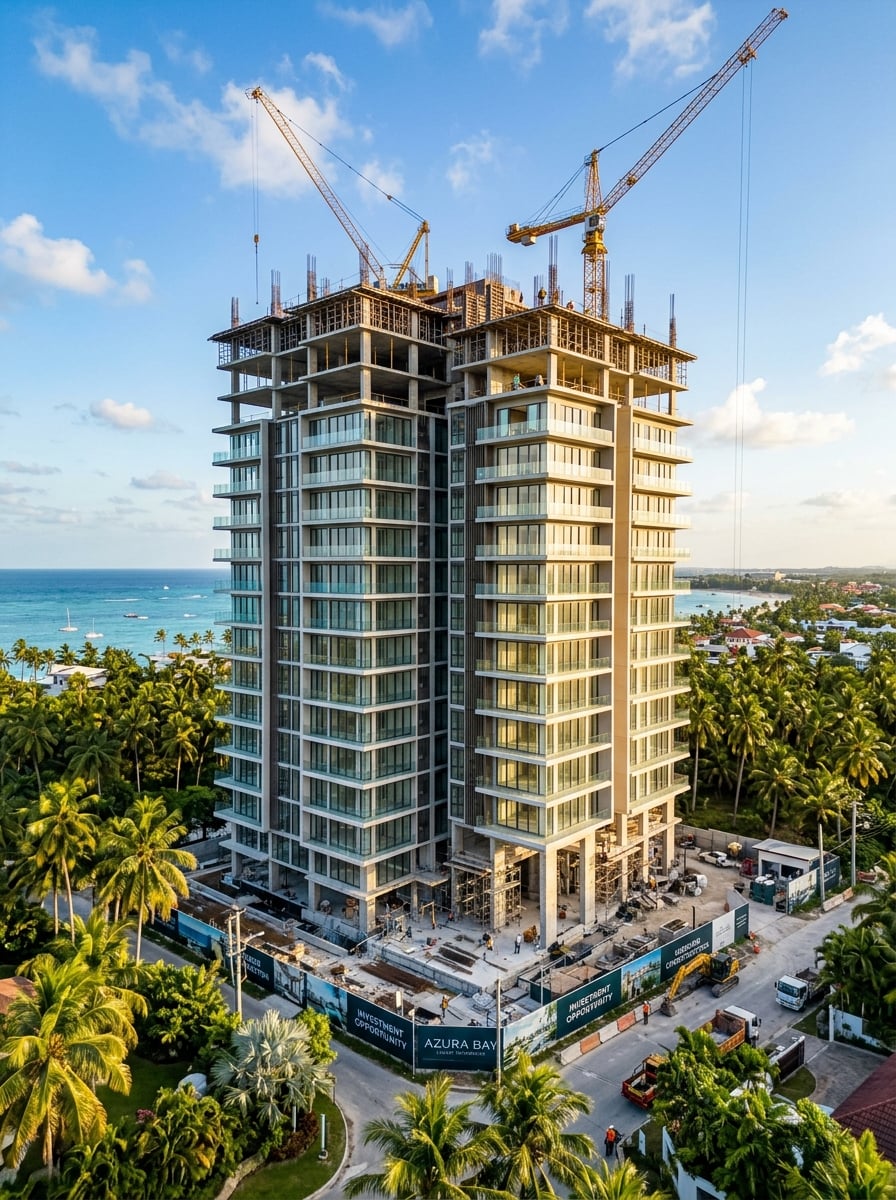 Modern luxury apartment development in tropical setting
