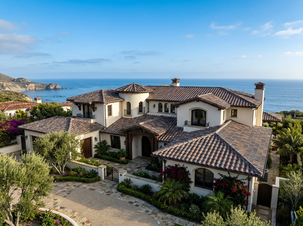 Beautiful tile roofing on elegant home