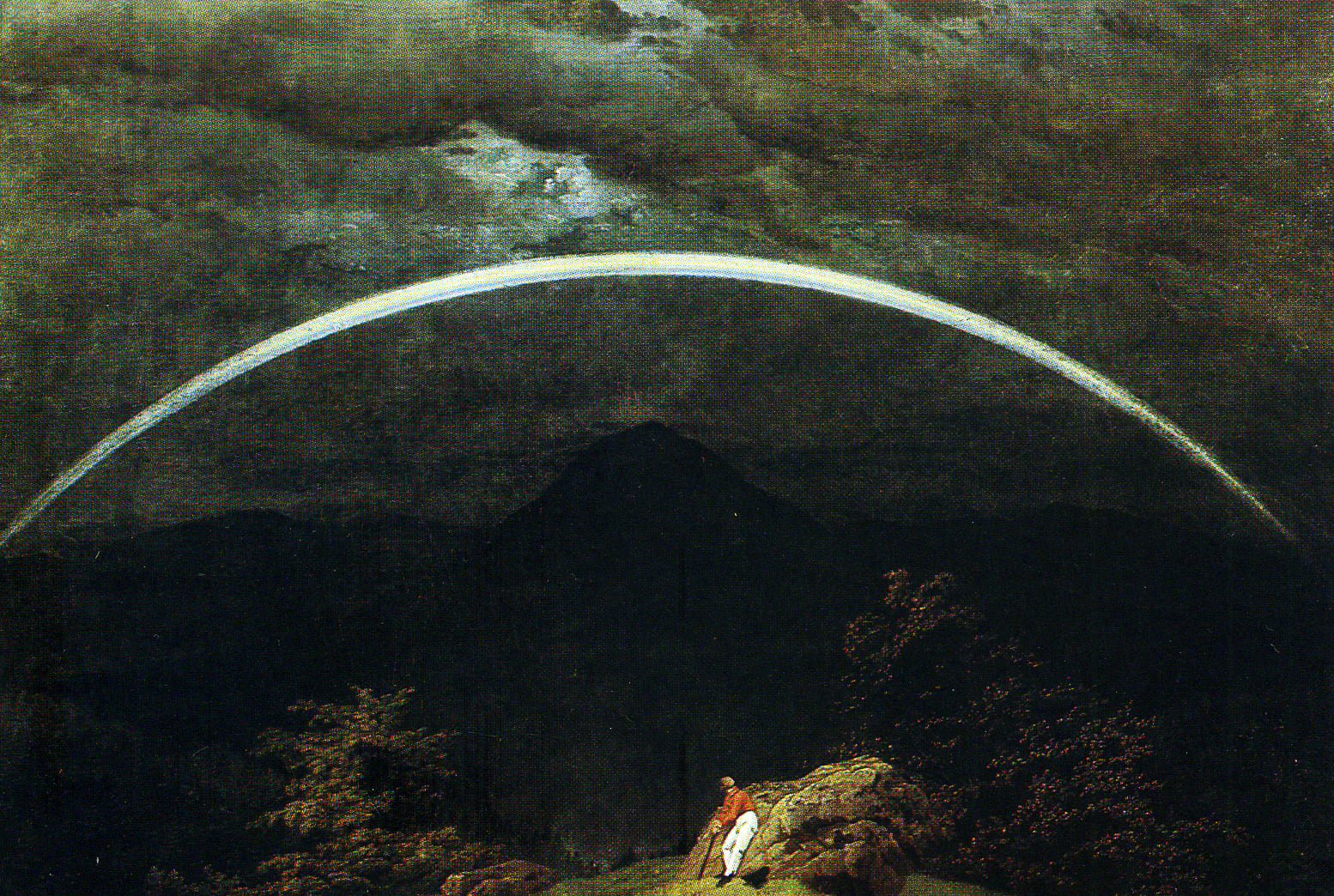 Caspar David Friedrich, Morning in the Riesengebirge: travellers climbing toward a cross on a misty summit