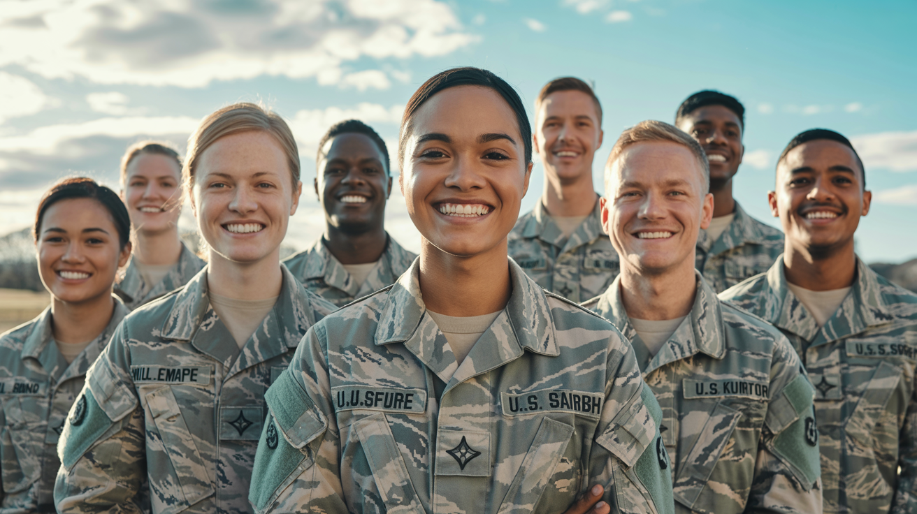 Smiling U.S. military service members standing together