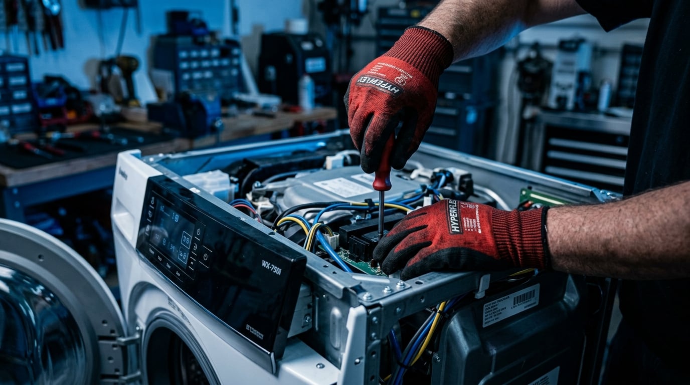 Professional technician repairing an appliance with precision tools