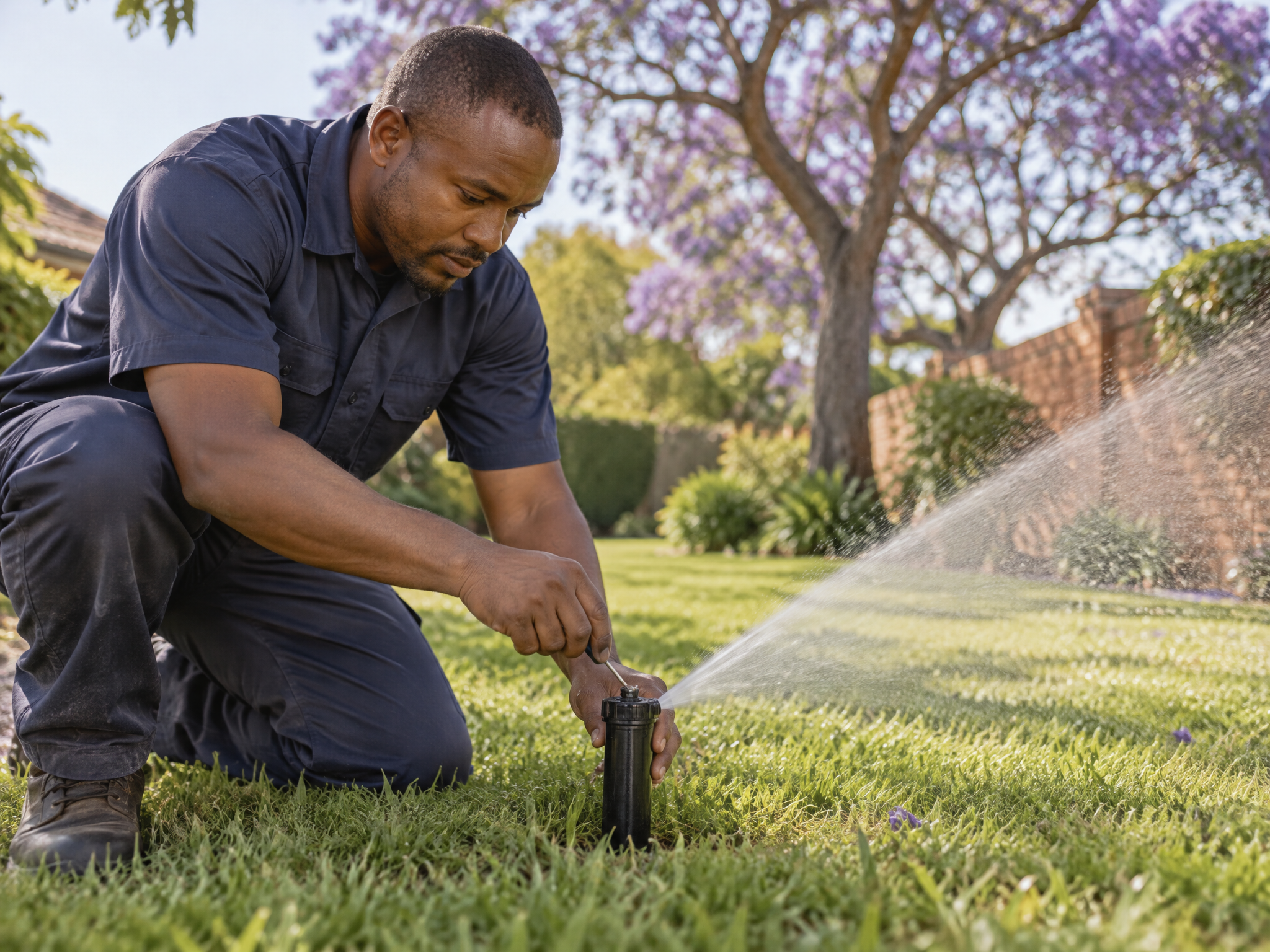 Irrigation technician servicing a sprinkler system