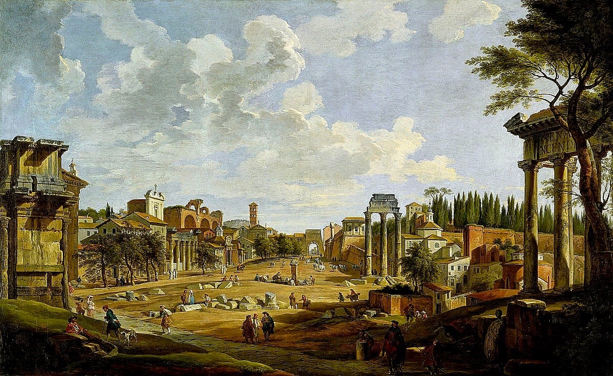 Giovanni Paolo Panini, Interior of the Pantheon: light falling through the oculus onto the marble floor