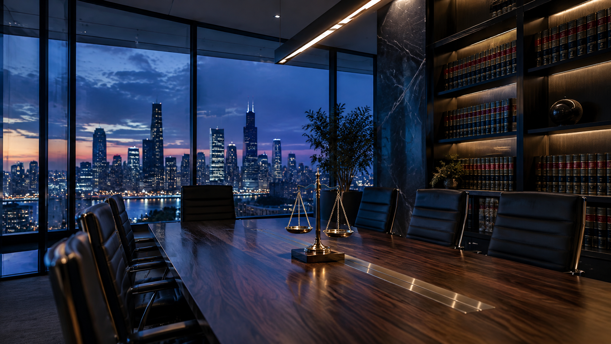 Oficina legal moderna con vista a la ciudad