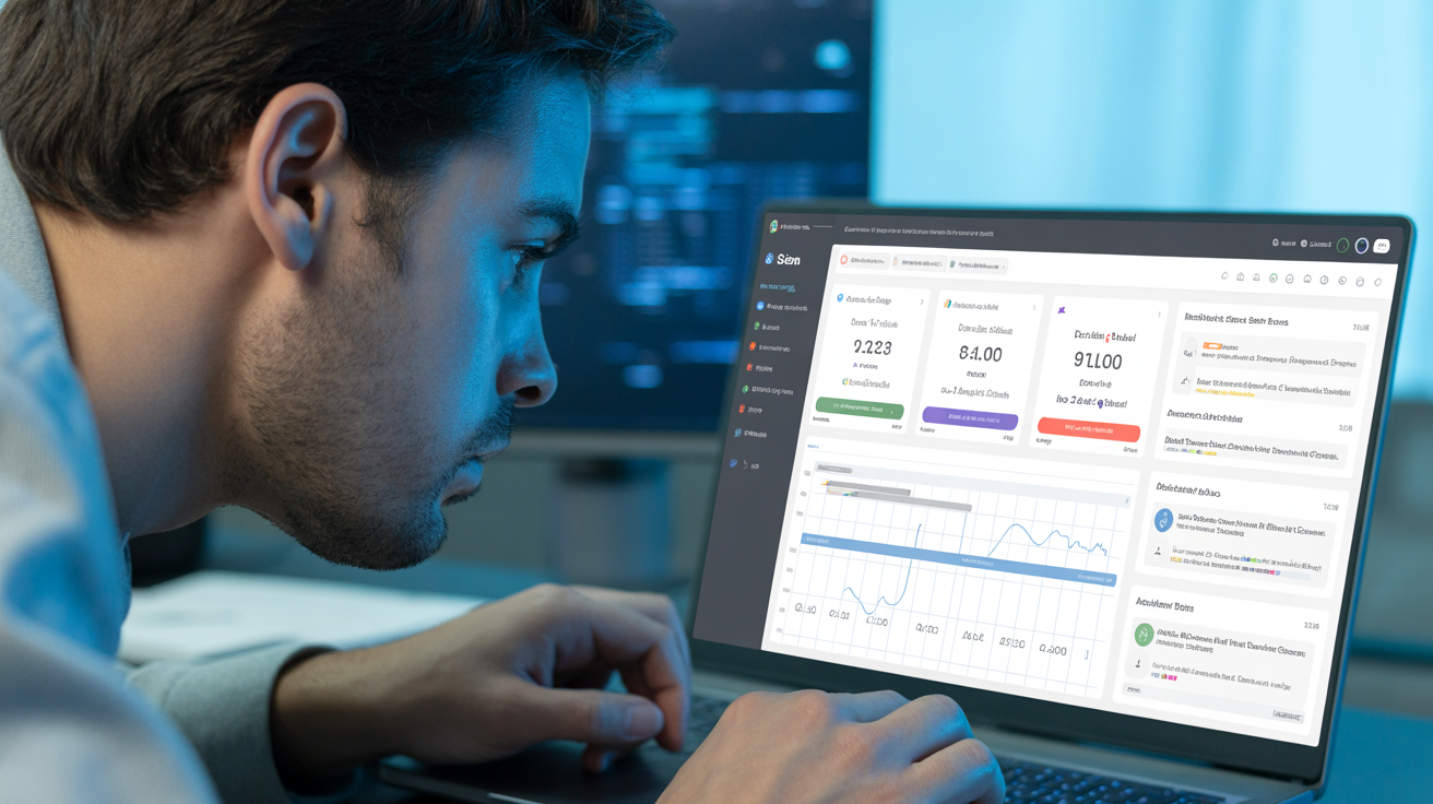 Cybersecurity analyst working on SIEM dashboard in cyber range