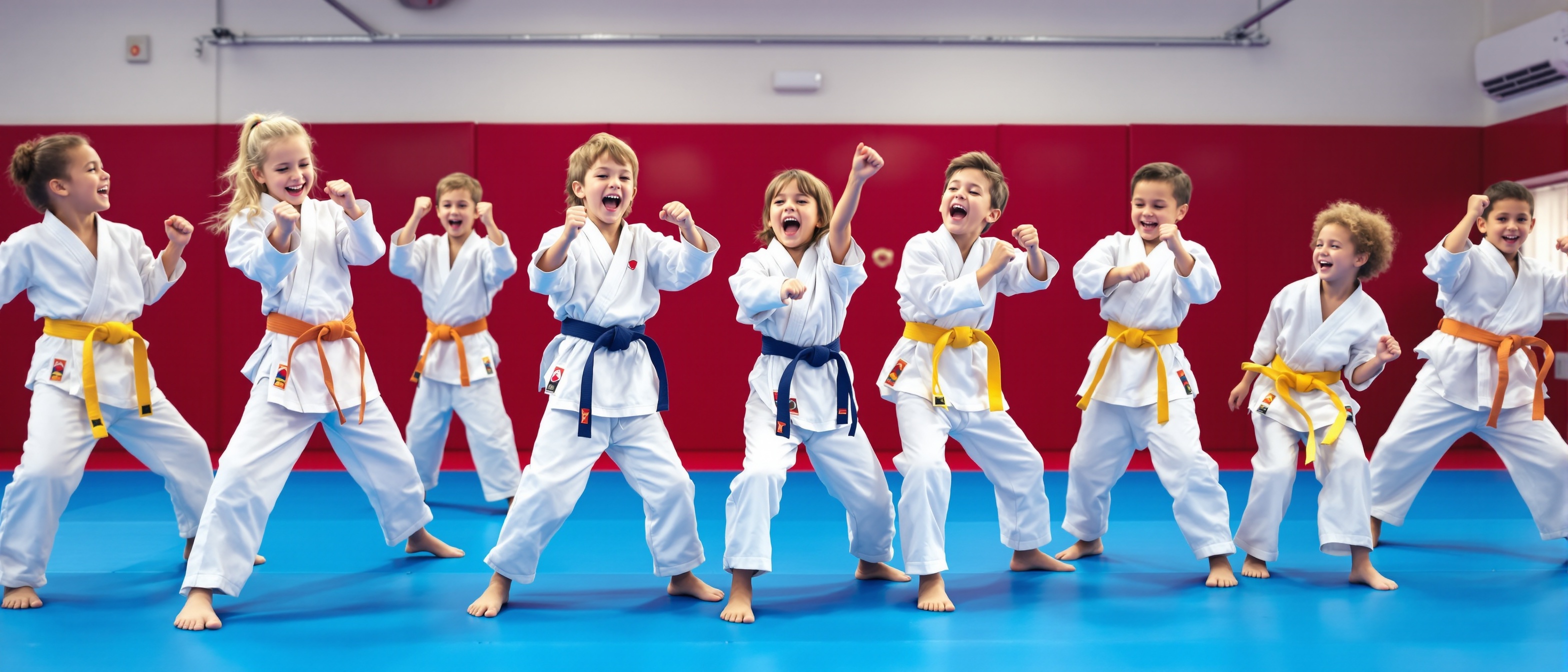 Kids having fun during martial arts training games