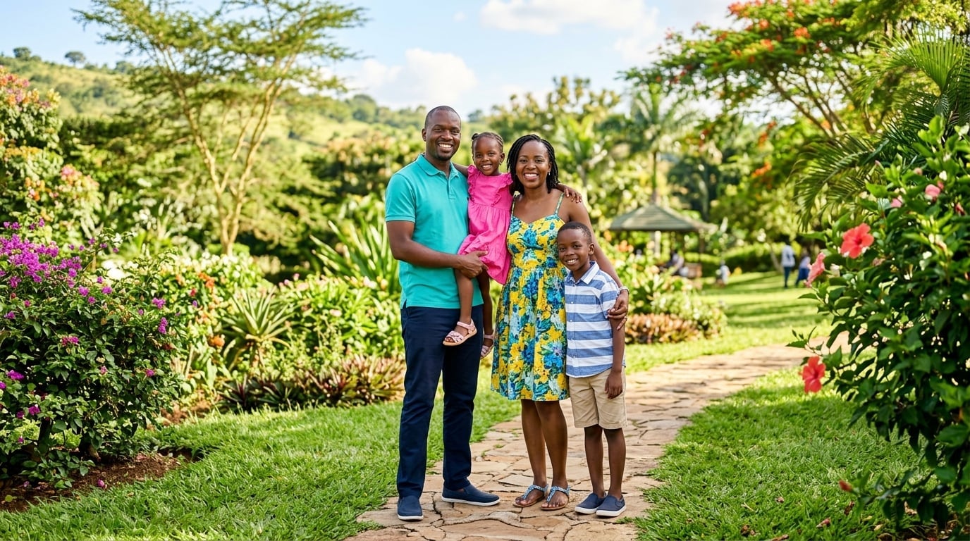 Happy family enjoying clean, fresh laundry in Dar es Salaam