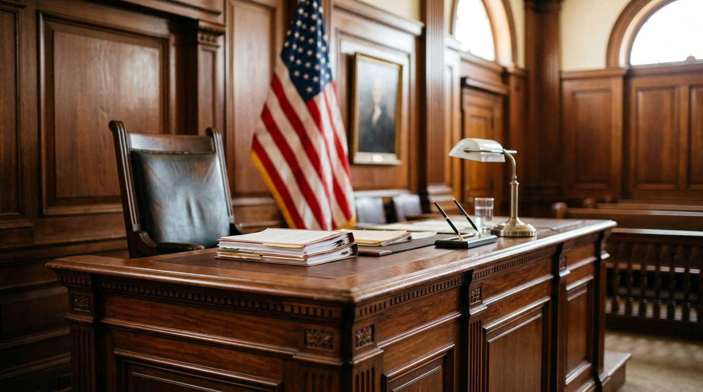A Veterans Law Judge bench at the Board of Veterans Appeals in Washington, D.C.
