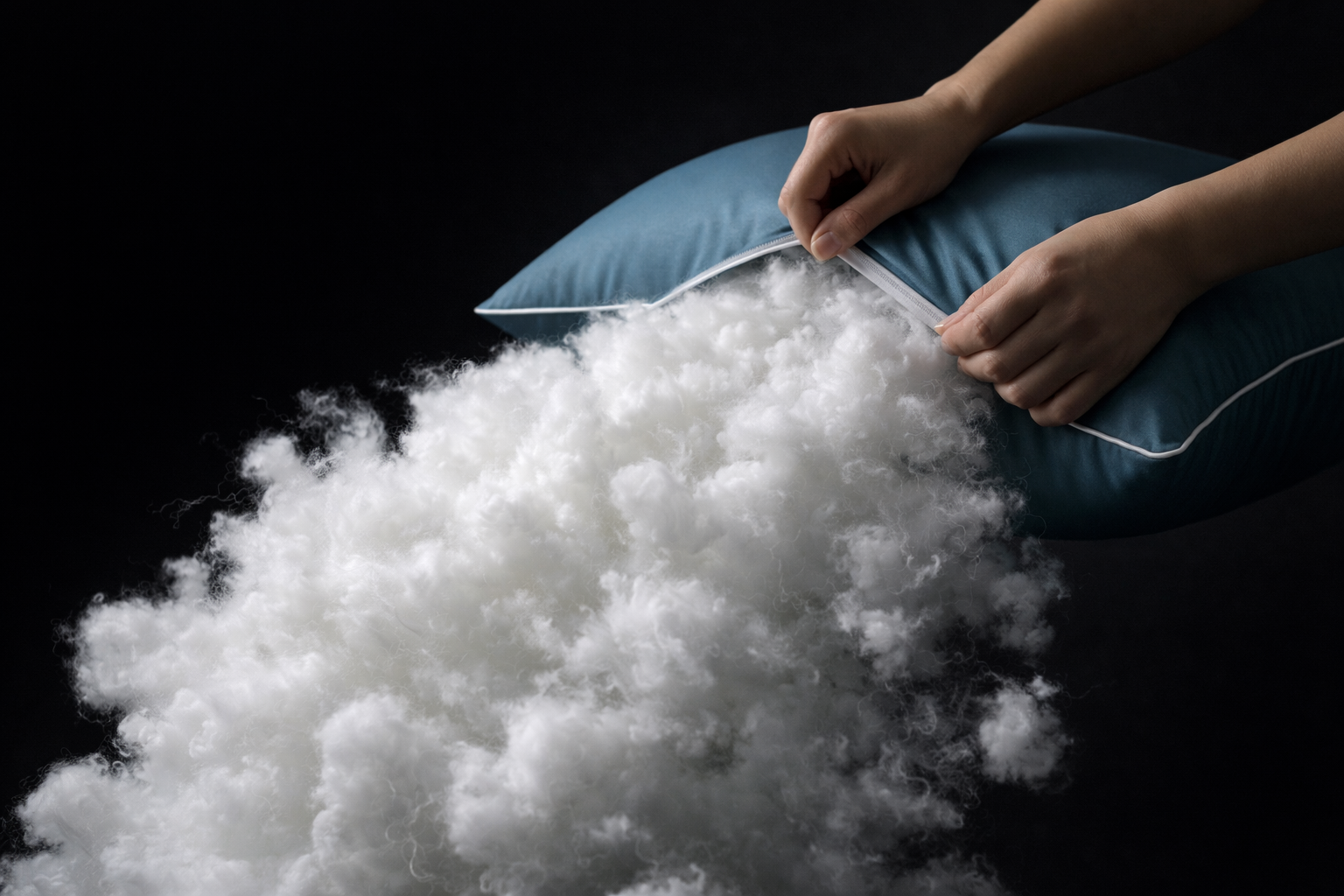 Open pillow revealing cooling gel fiber fill