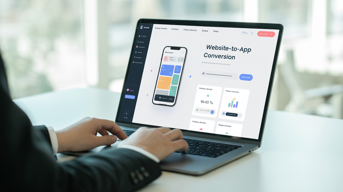 Person using PusWeb dashboard to convert website into a mobile app
