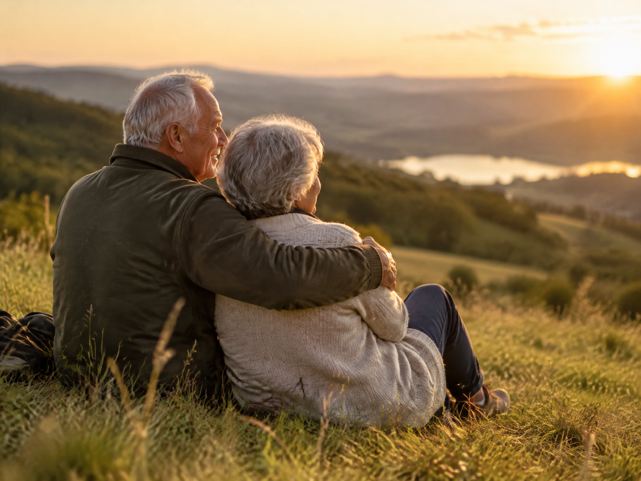 Happy elderly couple representing family security