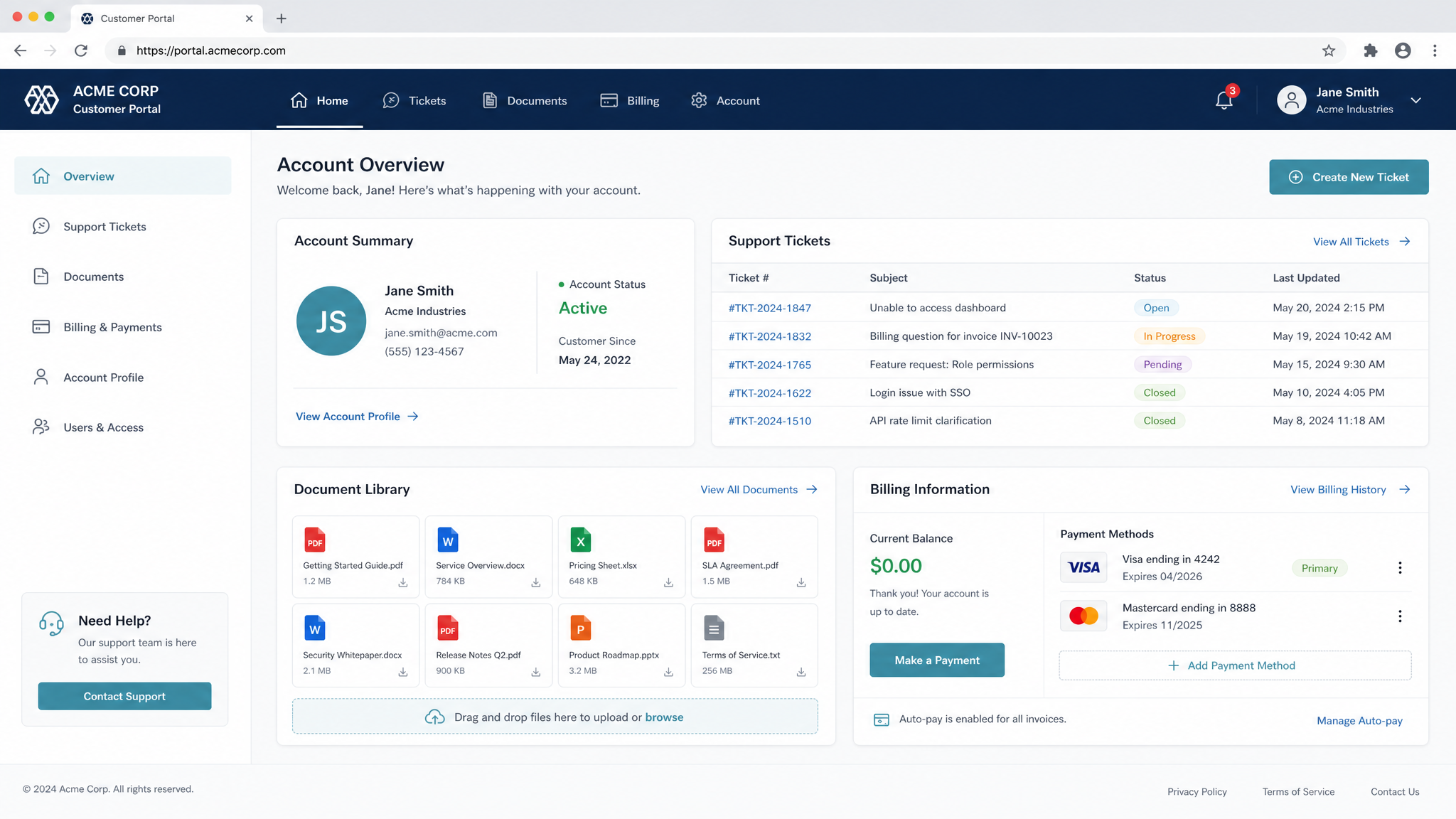 Customer Portal: B2B Services software example