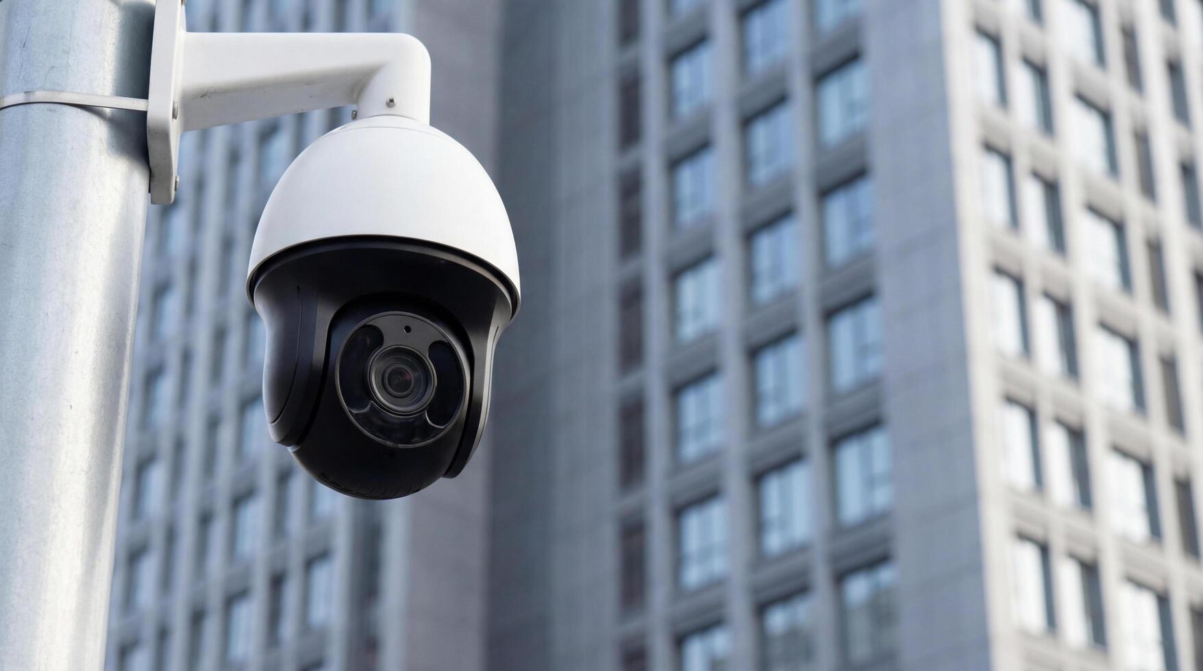 Modern security camera system on commercial building