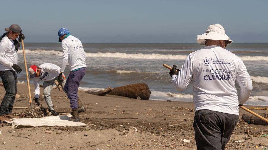 Ocean cleanup volunteers removing plastic